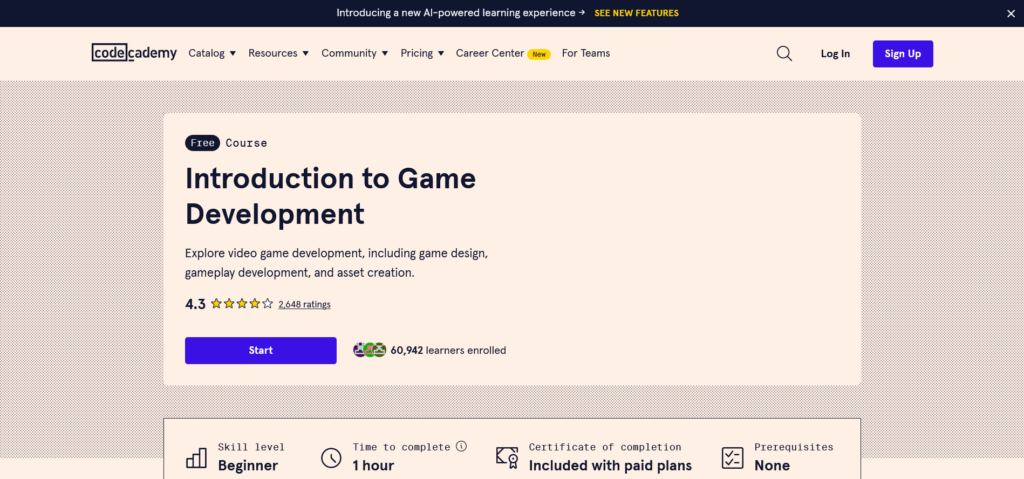 Codecademy.com - Online Video Game Development Courses