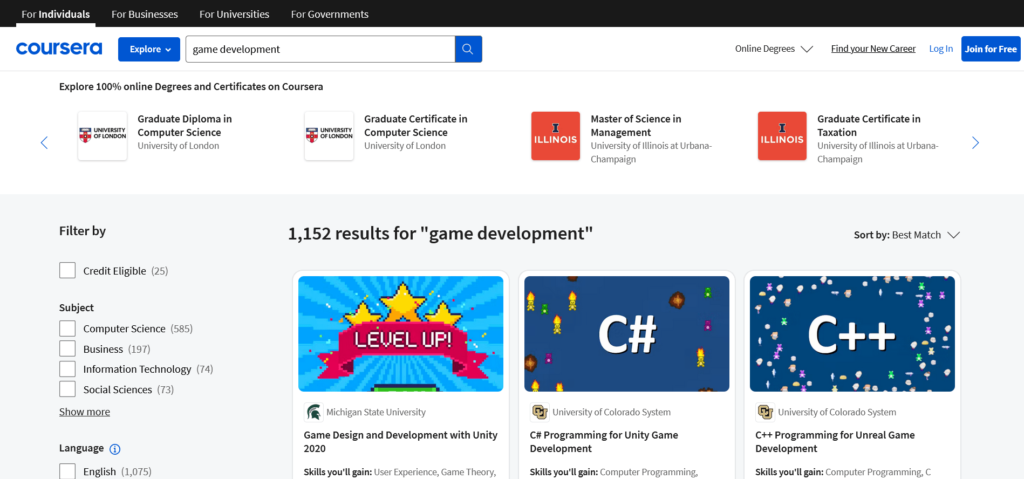 Coursera - Online Video Game Development Courses